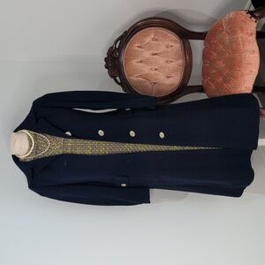 Vintage Union Made Navy wool long tench coat with mother of pearl buttons sizeXS
